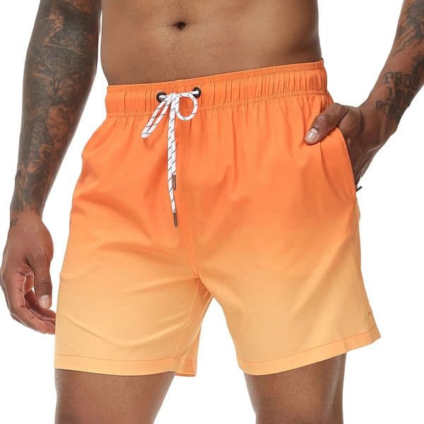 Mens Swim Trunks Gradient Swimming Shorts Quick Dry Beach with Zipper Pockets and Mesh Lining Fashion Swimsuit for Men 260430
