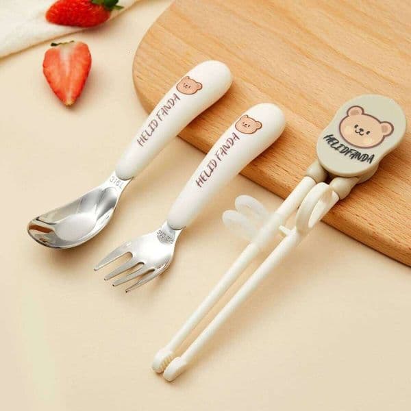 2/4Pcs 316 Stainless Steel Children Spoon Fork Set Portable Training Chopsticks Reusable Feeding Tableware For Kids