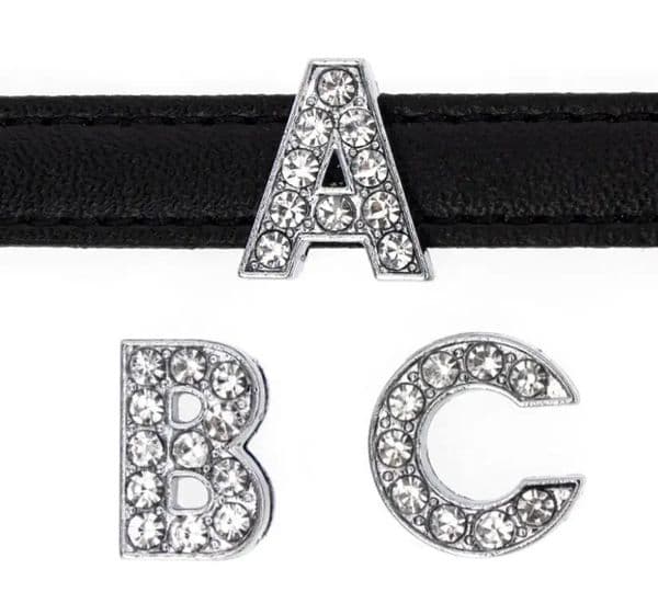 80PCS/lot Hole 10MM Full Rhinestones Slide Letter DIY Bling Alphabet A - Z slide charm Fit For Keychains Pet Collars Bracelet 260429