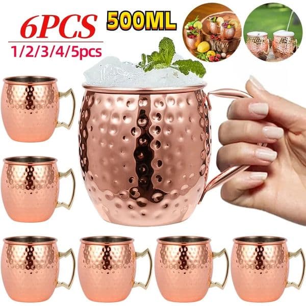 16PCS Cocktail Wine Cup Moscow Mule Mugs Stainless Steel Copper Plated Juice Beer Coffee Bar Champagne Party Drinkware 260429