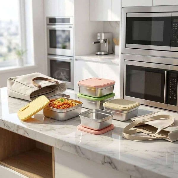 304 Stainless Steel Food Box Durable Large Capacity 1/2 Compartment Refrigerator Storage Container Microwave Heatable