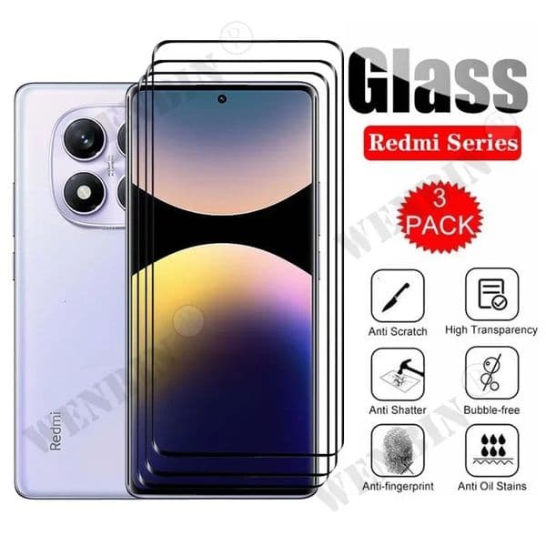 3 Pcs Tempered Glass For Redmi Note 14 / Note 14 Pro / Note 14 Pro Plus / 4G/5G Curved Full Cover Screen Protector 260427