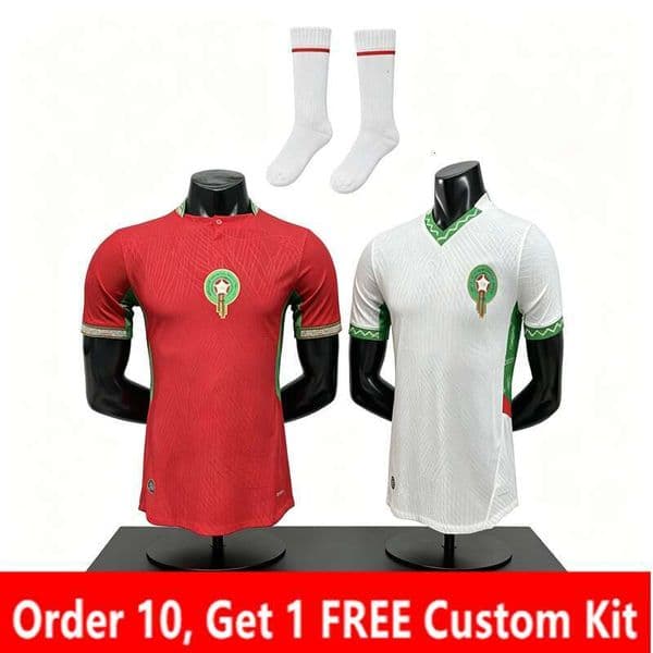 2026 Morocco Player Version Soccer Jersey Football Shirt Home Away Men Youth Kids Kit Free Custom Name Number Hakimi Ziyech Brahim Fan Tattoos
