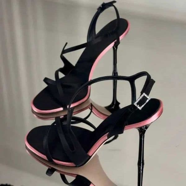 Satin Color Block Stiletto High Heels with One Belt 2025 New Summer Temperament Versatile Sandals Q260430