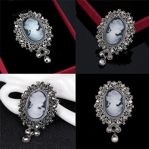 For Women In Antique Gold Silver Color Assorted Style Brooch Vintage Queens Cameo Beauty Head Crystal Pins 260430