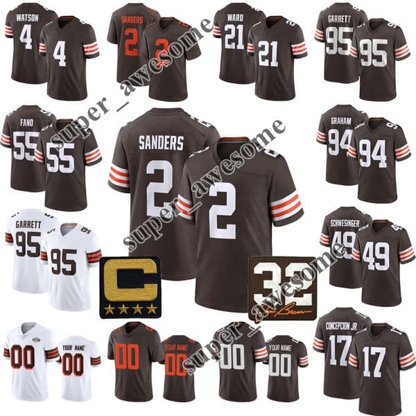 Myles Garrett Brown Football Jersey 2 Shedeur Sanders Quinshon Judkins Jerry Jeudy Carson Schwesinger Williams Jim Brown David Njoku Spencer Fano KC Concepcion JR