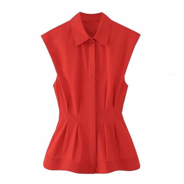 Womens Shirt 2026 Fashionable Sleeveless Slim Fit Collar Casual Blouses Top Short Clothing 260430