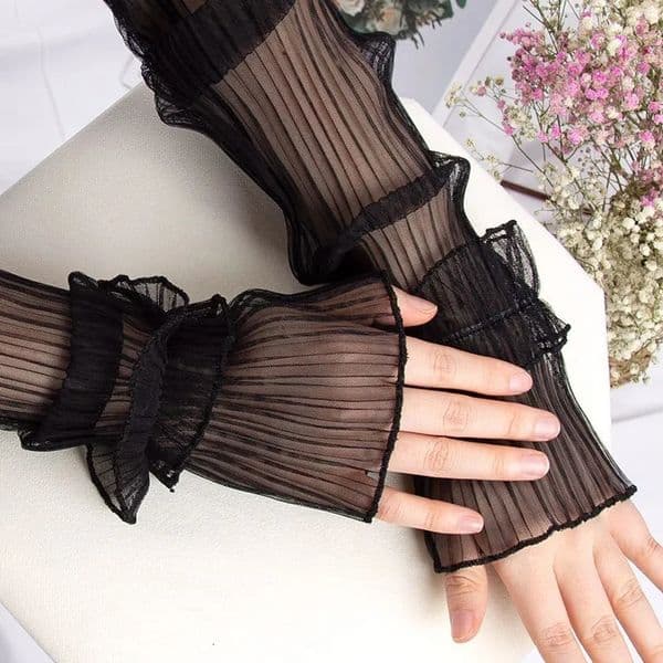 Women Summer Long Sunprotective Sleeve Sweet Fingerless Gloves Breathable Arm Warmer Lady Thin Lace Cuffs Sunscreen Uv Mittens 260430