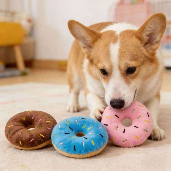 Puppy Chewing Soft Donuts Plush Squeaker Sound for Small Medium Pet Interactive Toys Dog Supplies