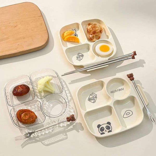 WORTHBUY Square Plastic Divided Dinner Portion Control Food Stackable Salad 4 Compartments Fat Reducing Plate