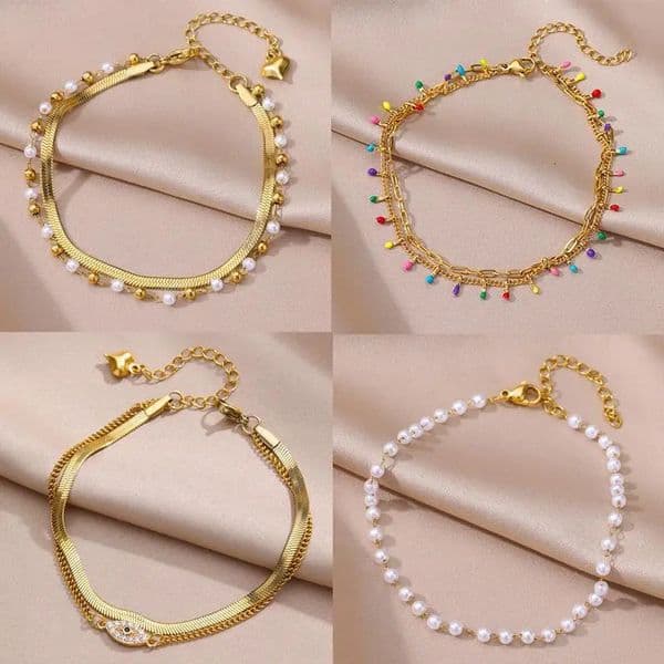 Anklets for Women Summer Beach Accessories Stainless Steel Pearl Chain Anklet Gold Color Leg Bracelets Bodychain Gifts 260430
