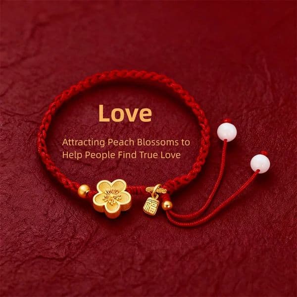 Handmade Red Rope Beads Bracelets for Men and Women Gold Color Peach Blossom Fu Pendant Bracelet Lucky Health Amulet Jewelry 260430