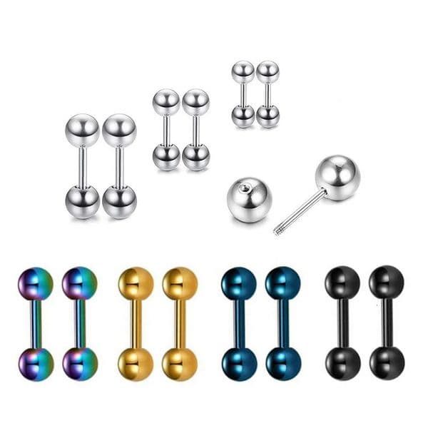 2Pcs1pair Women Men Round Ball Stainless Steel Screw Back Pierced Stud Earrings Ear Bone Nail Punk Gothic Jewelry Gifts 260430