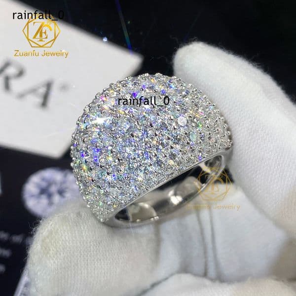 Factory Wholesale 925 Sterling Silver 18K White Gold Plated Iced Diamond Hip Hop Moissanite Ring for Men Fine Jewelry
