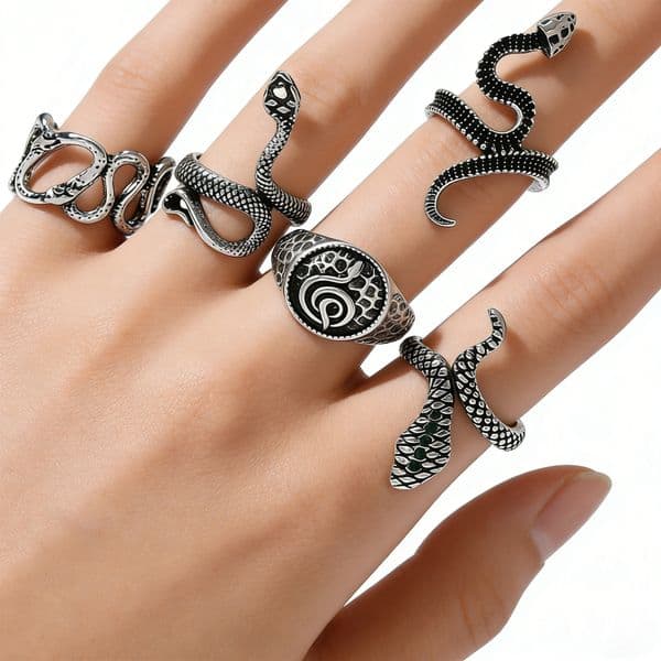 Retro Snake Wrap Set Signet Ring for Women Anniversary Fashion Jewelry Gift Luxury Gift for Her Vintage Bridal