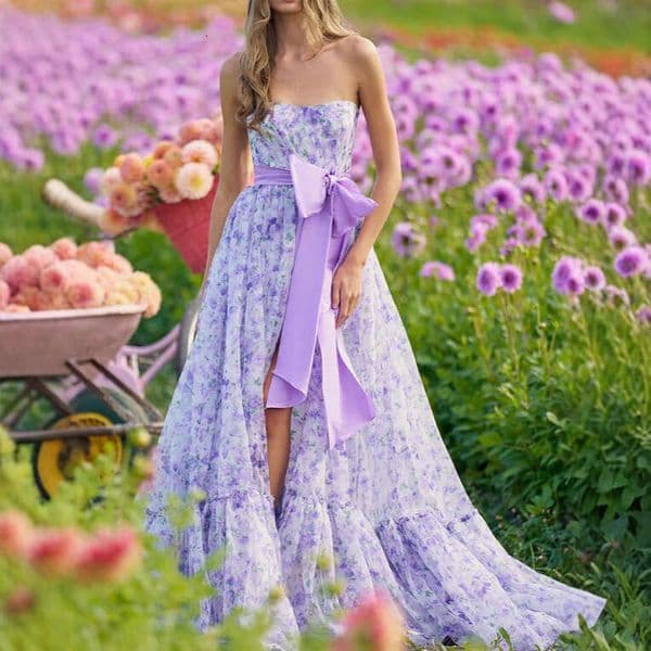 Designer luxury evening dress 2026 Spring European and American Floral French New Style Sexy V-neck Ruffle High Hem Strap Dress robe de soiree luxe