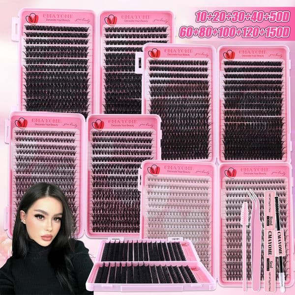 Lash Clusters - 640Pcs Thick Fluffy DIY Eyelash Extensions Soft Lightweight, Handmade Reusable Lashes Natural Look DIY Segmented Eyelashes Easy to Apply