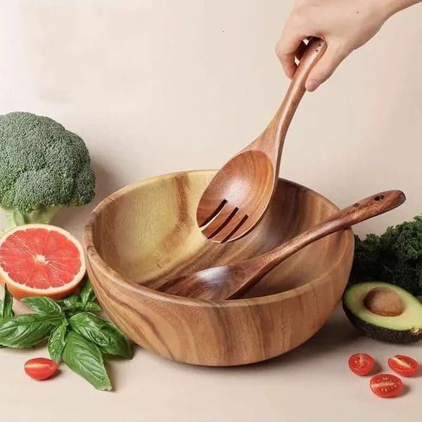 2Pcs Dinnerware Set Wooden Large Spoon Fork Cutlery Set Japanese Style Long Handle Serving Salad Scoop Tableware Kitchen Utensil 260430