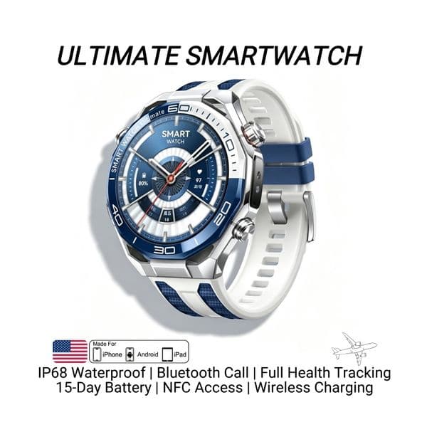 JS WATCH 55 Men's Watch Smart Watch Sports Watch with HD Screen, Waterproof, Health Monitoring, NFC and Wireless Charging