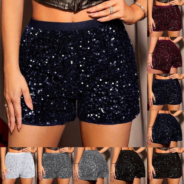 Shorts For Women Plus Size Women Fashion Solid Color Sequin Decorated Straight Shorts Casual High Waist Shorts 260430