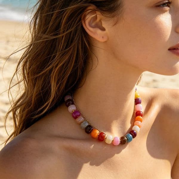 y Beaded Statement Choker Necklace for Women Boho Colorful Resin Minimalist Modern Necklaces Trendy Summer Vacation Jewelry 260430