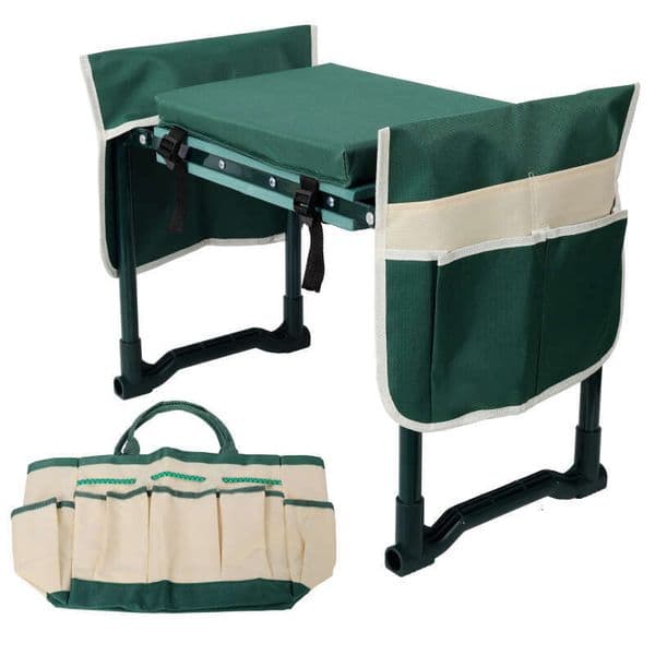 Garden Kneeler Seat Bench 2 Free Pouch, Foldable Stool, EVA Foam Pad, with an extra Soft Wider Cushion, and Large Tool Bag for Gardeninng Lovers