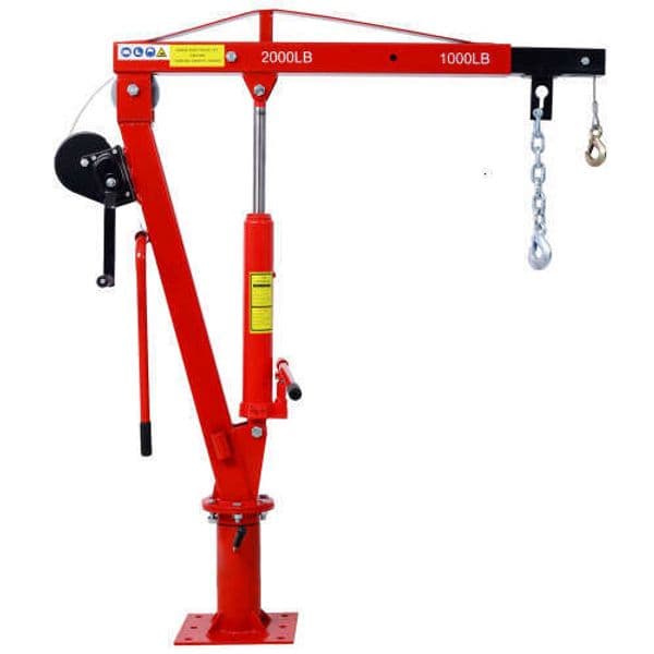 Hydraulic Crane with Hand Winch , Pickup Truck Bed Hoist Jib Crane- 2000-Lb.Capacity Red