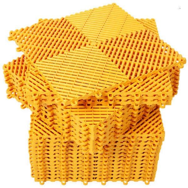 25pcs Mats,15.6"x15.6" Size,Non-Slip Interlocking Plastic Garage Mat,Splicing Drainage Floor Tile and Shower Mat, for Garage, Garden, Kitchen & Outdoor, Yellow