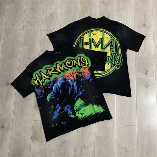 Designer T-Shirts Majestik T-Shirt with White Ink Direct Printing and Rhinestone Hot Styling - European and American Street Style Streetwear brands 8ss