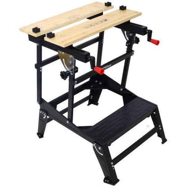 Multifunctional Portable Foldable Workbench, Holds Up to 550 Pounds, with Jaws, Vertical Clamping and Four Adjustable Rotating Pins, Suitable for DIY, Woodworking