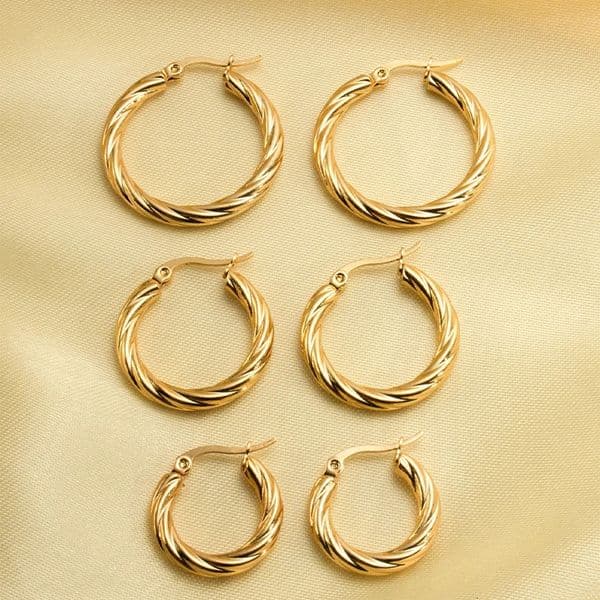 3pair Vintage Twisted Hoop Earrings for Women Gold Plated Stainless Steel Twist Ear Buckle Stackable Circle Hoops Party Jewelry 260430