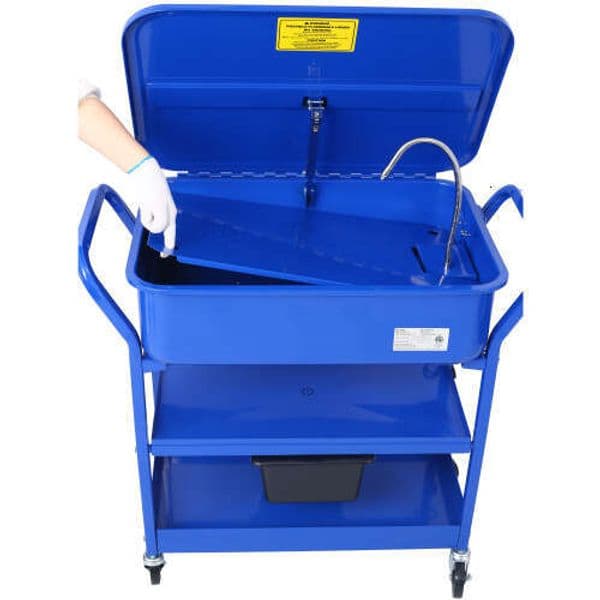 Mobile Washer, Gallon Capacity Portable Parts Cleaner for Use Water Based Cleaning Solutions, Heavy Duty 20 Gauge Steel, 325 GPH Pump Power, with Drain Tray