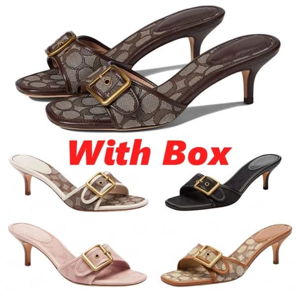High Heels Designer Slippers Furry Slides Designer Sandals Women Slides Kitten Heels Beach Summer Luxury Denim Leather Slippers Fall Pumps Cute Lady Low Heeled 35-42