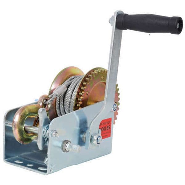 2000LBS Winch,with 26FT Steel Cable,Galvanized Shell,4.1:2.4:1 Gear Ratio Portable Winch,Two-Way Ratchet,Manual Operated Hand Crank Winch for Trailer, Boat or