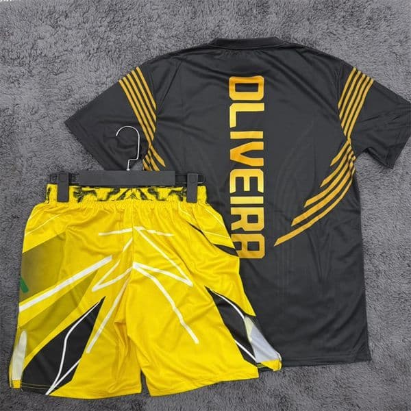 Summer Charles Oliveira MMA Yellow Edition Boxing Fighting Tee Shorts Men QuickDry Wrestling Running Sweat Absorbing Set 260430