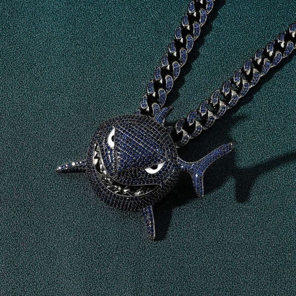 Cross-border European American personalized hip-hop 6ix9ine style large shark pendant with blue zircon and exaggerated fangs necklace