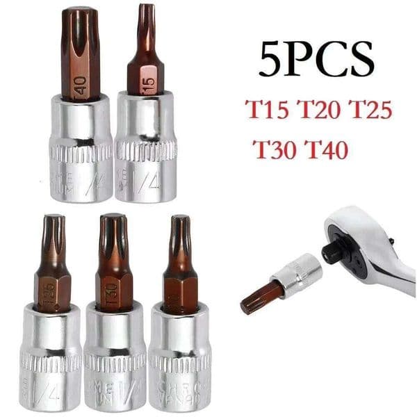 5 Pcs Torx Screwdriver Bits 1 4 Inch Drive Head T15 T20 T25 T30 T40 Socket Wrench Adapter Hand Tools for DIY Repair