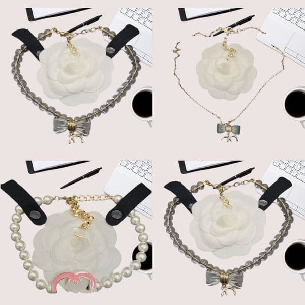 Luxury Designer Inspired CC Pearl Choker Necklace - Sparkling Moissanite Accents Gold Plated Chain Trendy Adjustable Jewelry for Women Gift for Her ho597