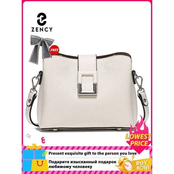 Zency Genuine Leather White Designer Noble Shopper Shoulder Commuter Large Handbag Women Tote Bucket Cross Body Bag