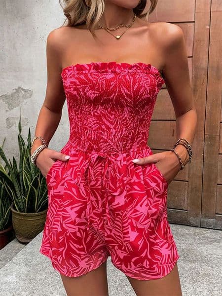 Off Shoulder Women Rompers Fashion Printed Strapless Playsuit High Waist Short Pants Lady Casual Spring Summer Streetwear 260429