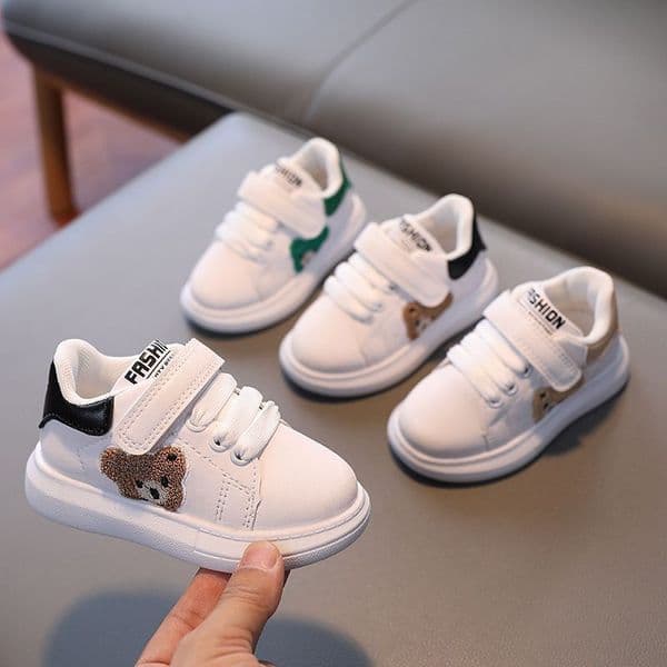 Baby Boys Girls Sneakers 1-6 Years Children Fashion Sports Shoes Leather Toddler Board Flat Bear Pattern Kids Shoes Sizes 21 - 30 K0098