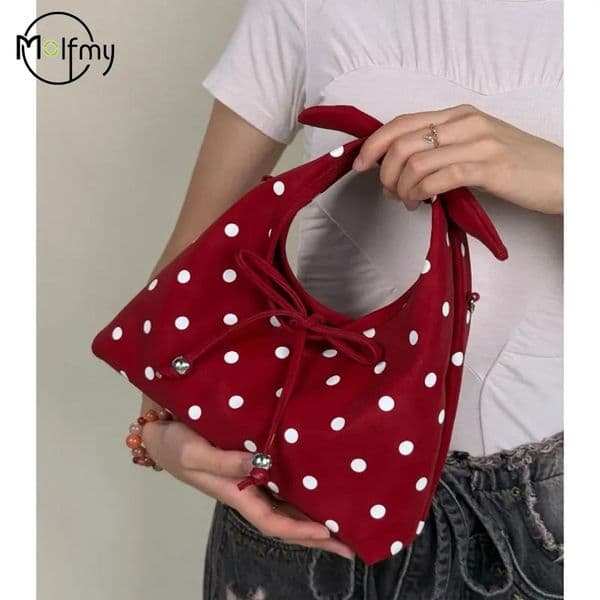 Handheld Retro Casual Tote Bag for Women Korean Version Fashion Polka Dot Underarm Handbag Large Capacity Womens Bag Trend 260429