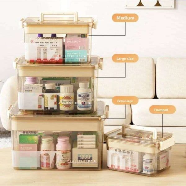 Double-layer compartmentalized large-capacity household medicine box, transparent and portable family storage box