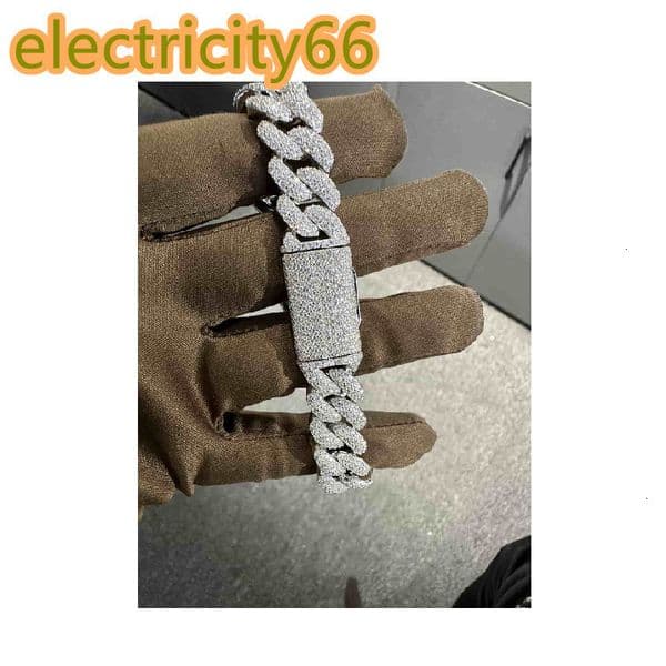 Hot Selling 925 Sterling Silver VVS Moissanite Bracelet 14mm 8-Inch Platinum Plated High-End and Popular Bangles