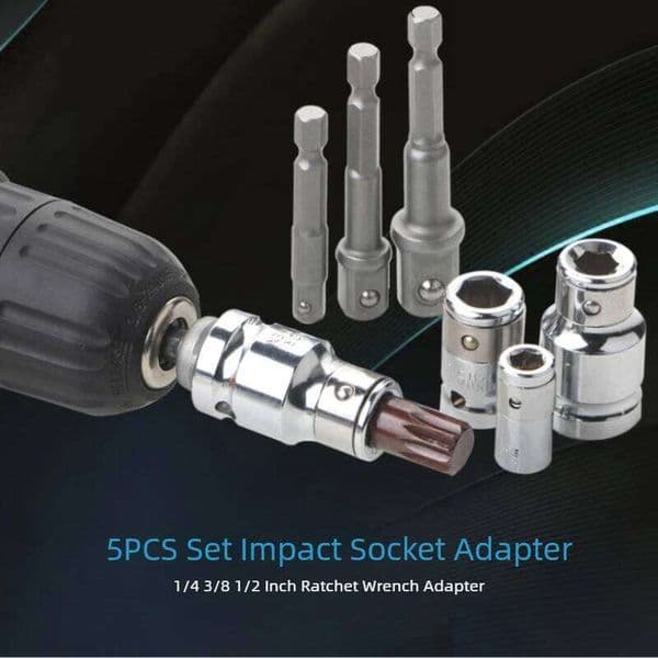 5PCS Set Impact Socket 1/4 3/8 1/2 Inch Square Drive to Hex Bit Converter Ratchet Wrench Adapter Car Mechanic Hand Tool