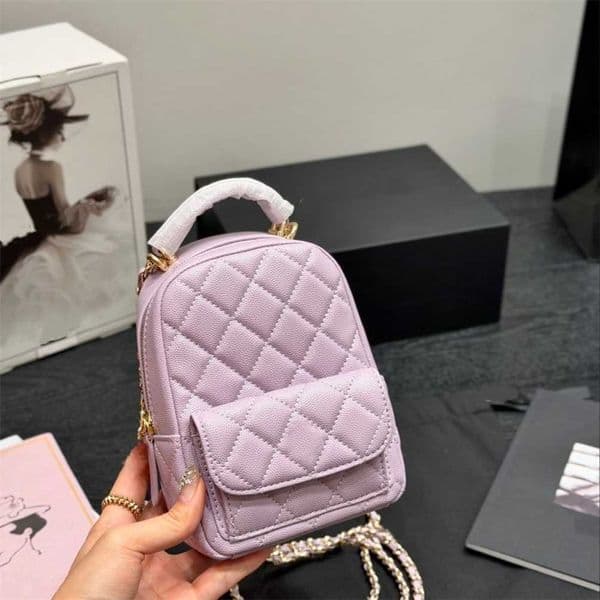 Luxury Purse Chic Caviar Lychee Pattern Mini Backpack Handbag With Diamond Pattern Chain Trendy Sweet Crossbody Bag
