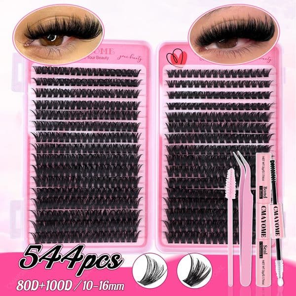 Fluffy Wispy Lash Clusters D Curled, Thick Volume DIY Eyelash Extensions Soft Lightweight Comfortable to Wear, Handmade Reusable DIY Individual Eyelashes