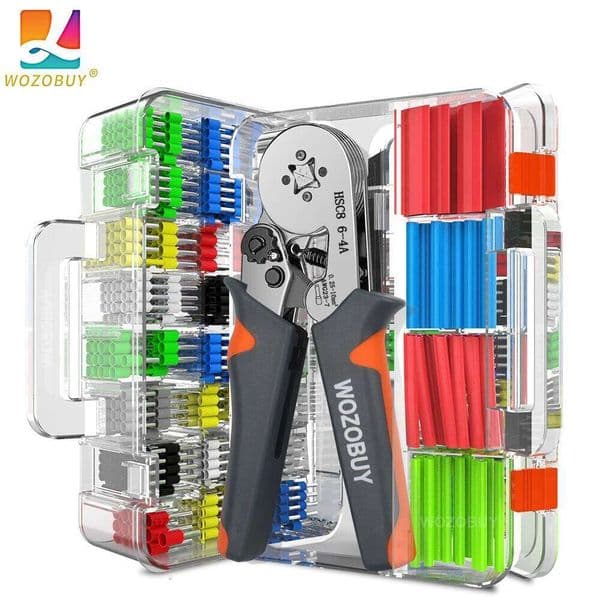 WOZOBUY Ferrule Tool Kit,HSC8 6-6A/6-4A Ratchet Crimping Pliers, for Tubular Terminals,Silver Head
