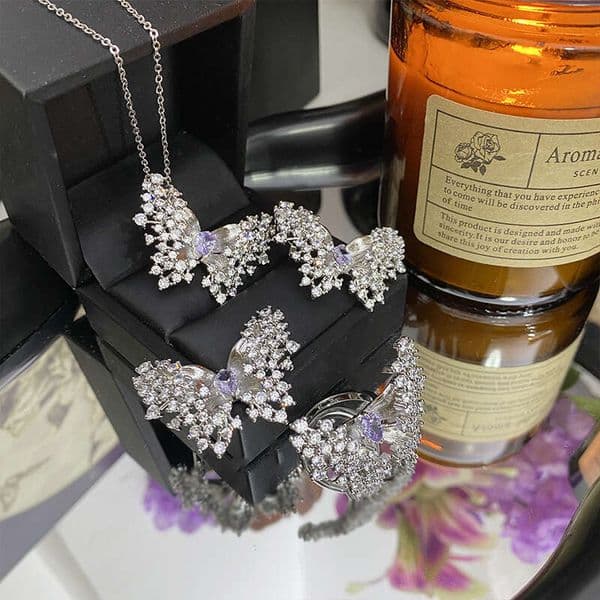 Versa Brilliant Butterfly Transforms into Blue Diamond Elegant Earring Set, Gold-Plated Super Shiny Irregular Full-Diamond Wing Ring for Women
