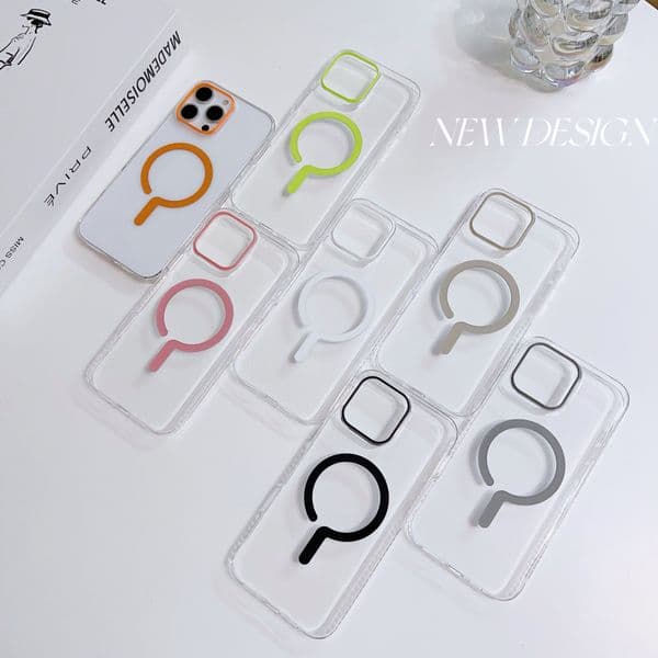 Suitable for high transparency round Apple 16 built-in magnetic suction simple non yellowing transparent phone case